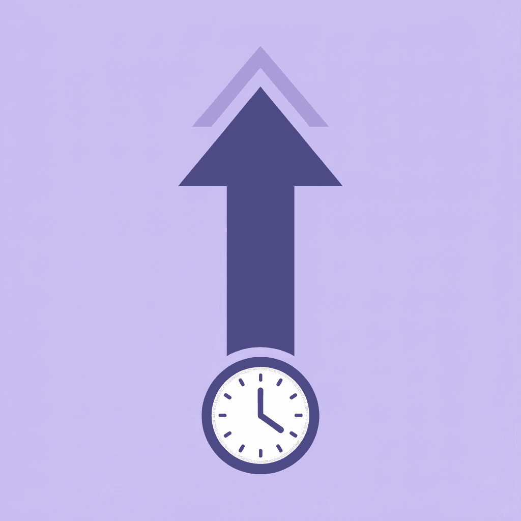 Upward arrow showing growth and improvement in time savings with AI meeting assistants