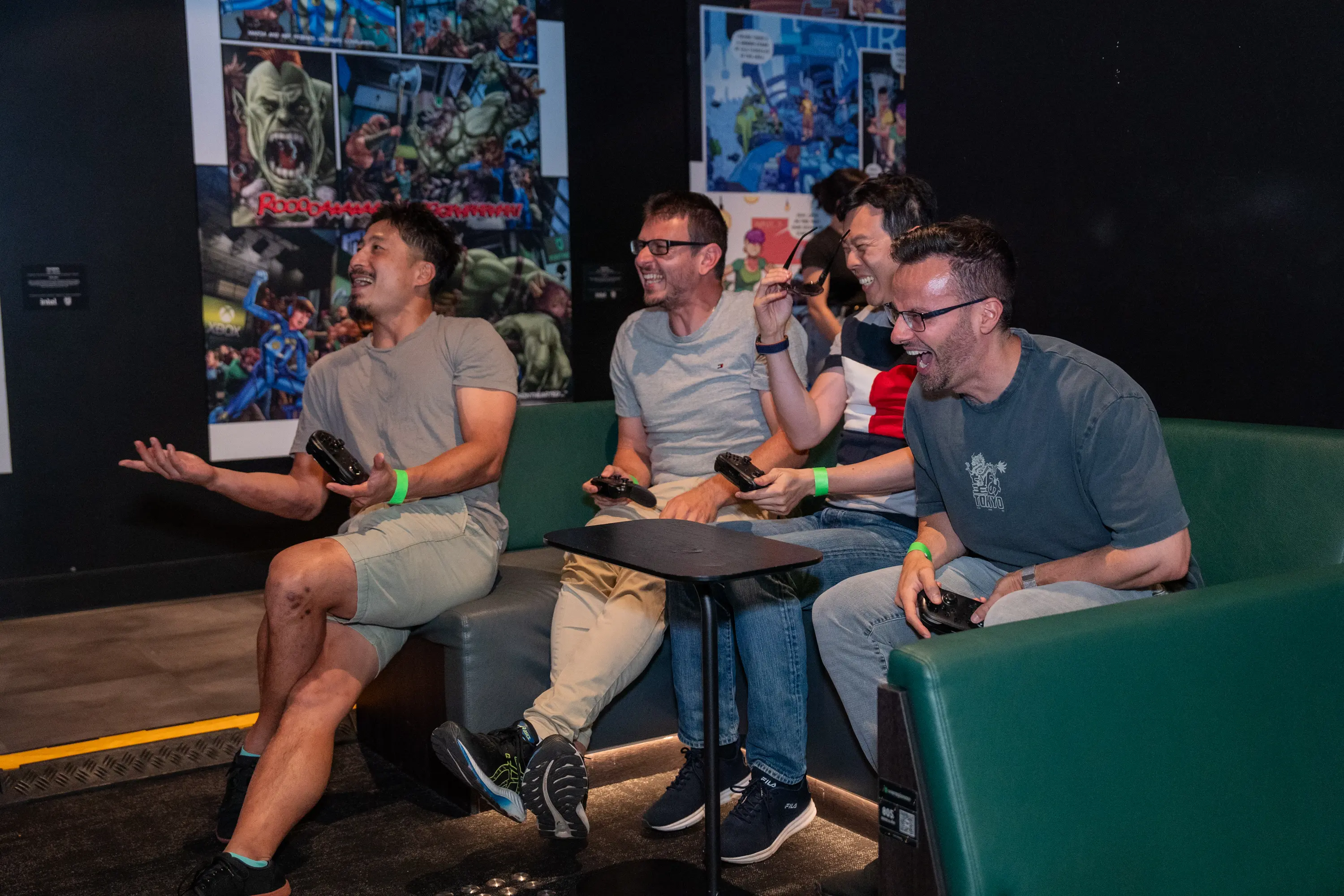Guys playing Console Booth at Fortress for an End of Year Celebration