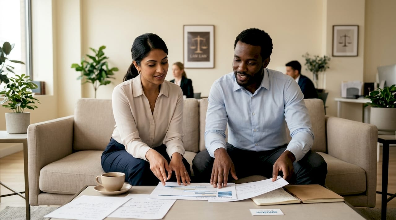 Two attorneys reviewing video production plans