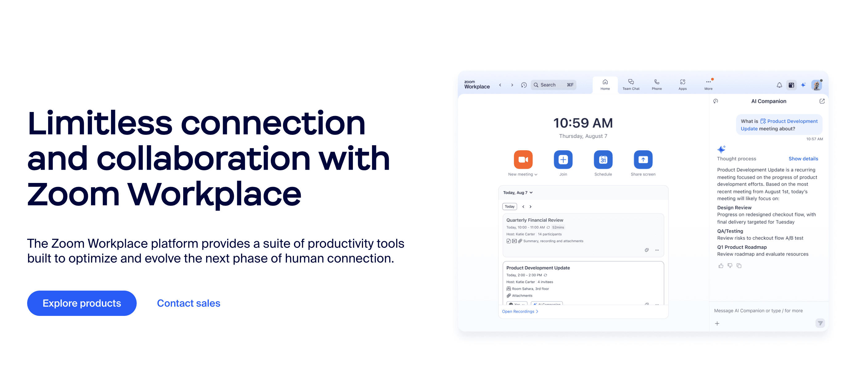 Zoom Meeting App homepage screenshot