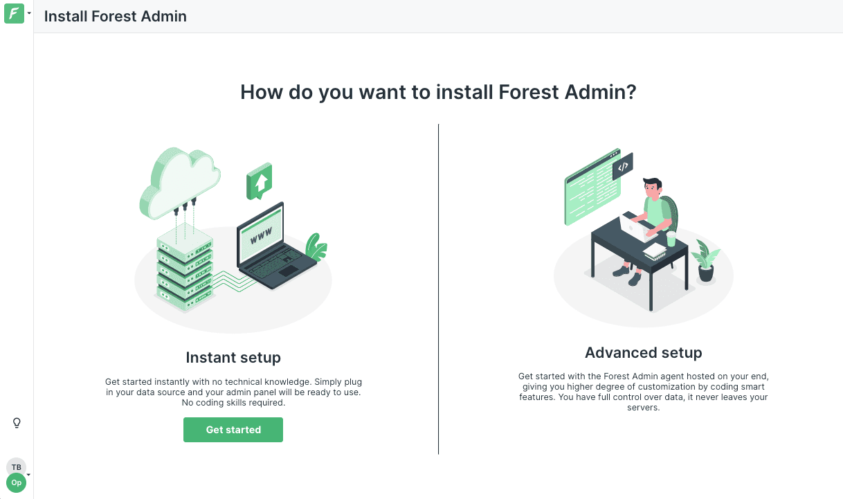 Forest Admin Instant setup choice