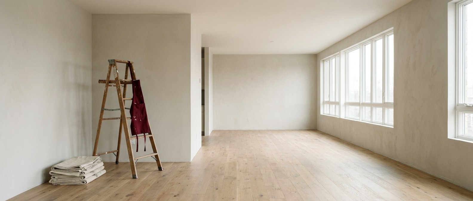 Painter at work in a bright interior