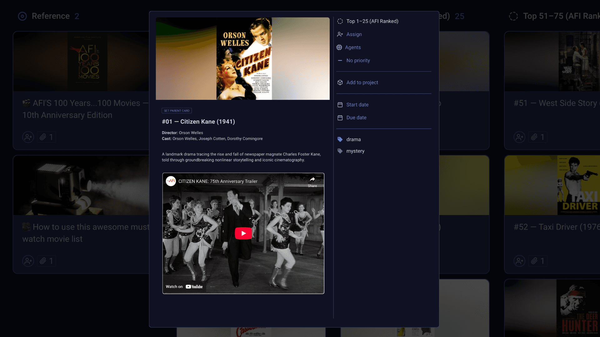 Citizen Kane AFI's top ranked film of all time