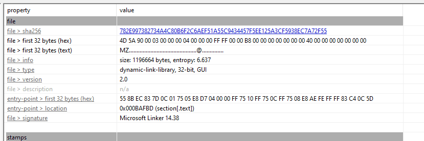 PE-Eigenschaften von TV.dll: 32-Bit-GUI-DLL, 1.196.664 Bytes, Entropie 6,637, Version 2.0, keine Dateibeschreibung, erstellt mit Microsoft Linker 14.38.