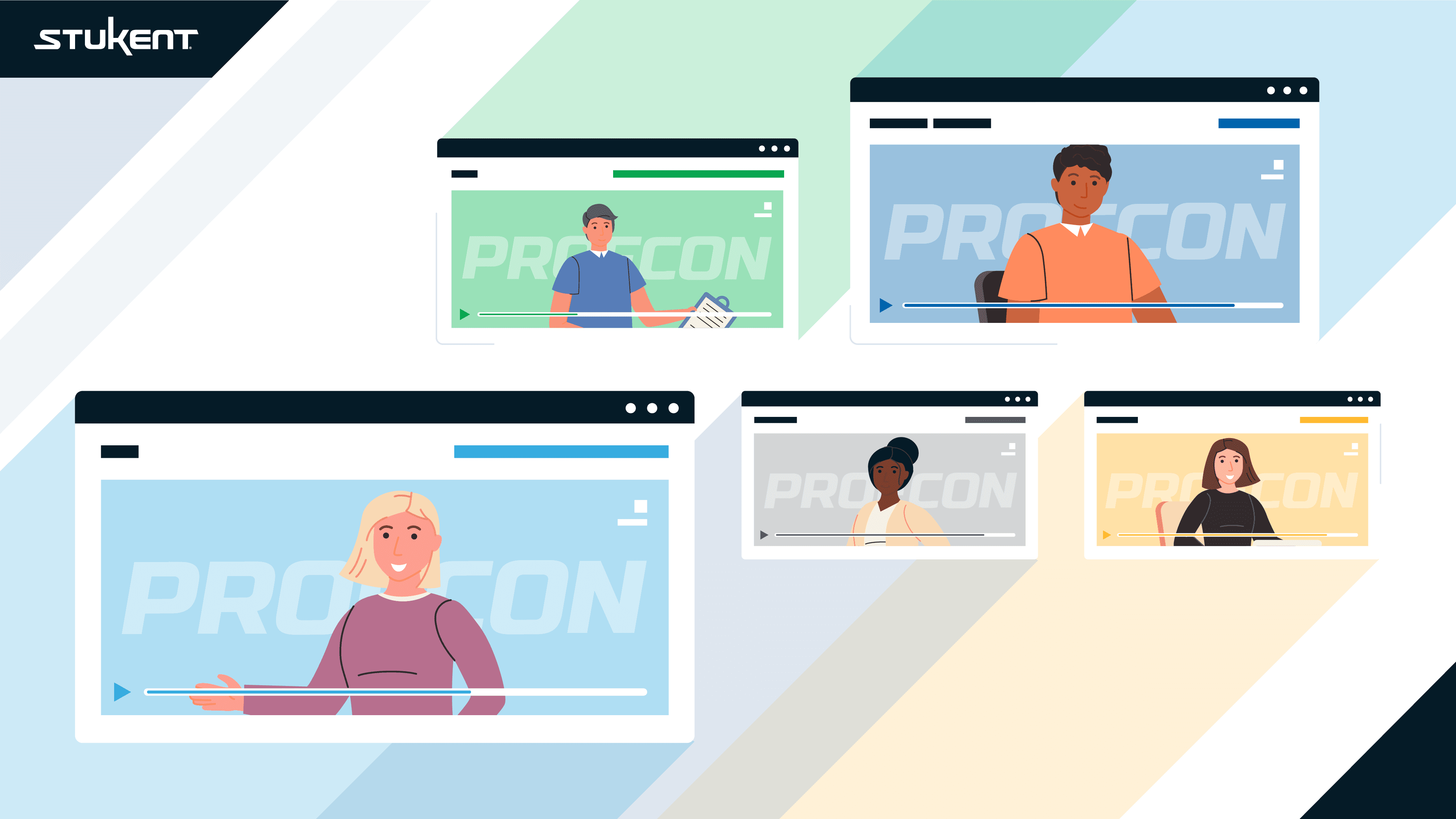 Annimated image of several professors on computer screens giving presentations