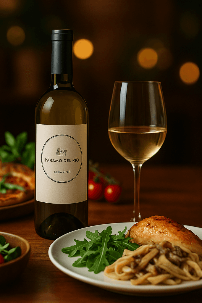 Elegant table setting with a bottle and glass of Pinot Noir, perfect for a refined wine-tasting evening.