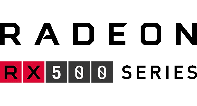 Radeon RX 500 Series logo in a sleek black background with bold text, highlighting its association with high-performance graphics cards, ideal for gaming PC builds, budget gaming configurations, and machine learning hardware. Perfect for top-tier gaming setups and visual computing needs.