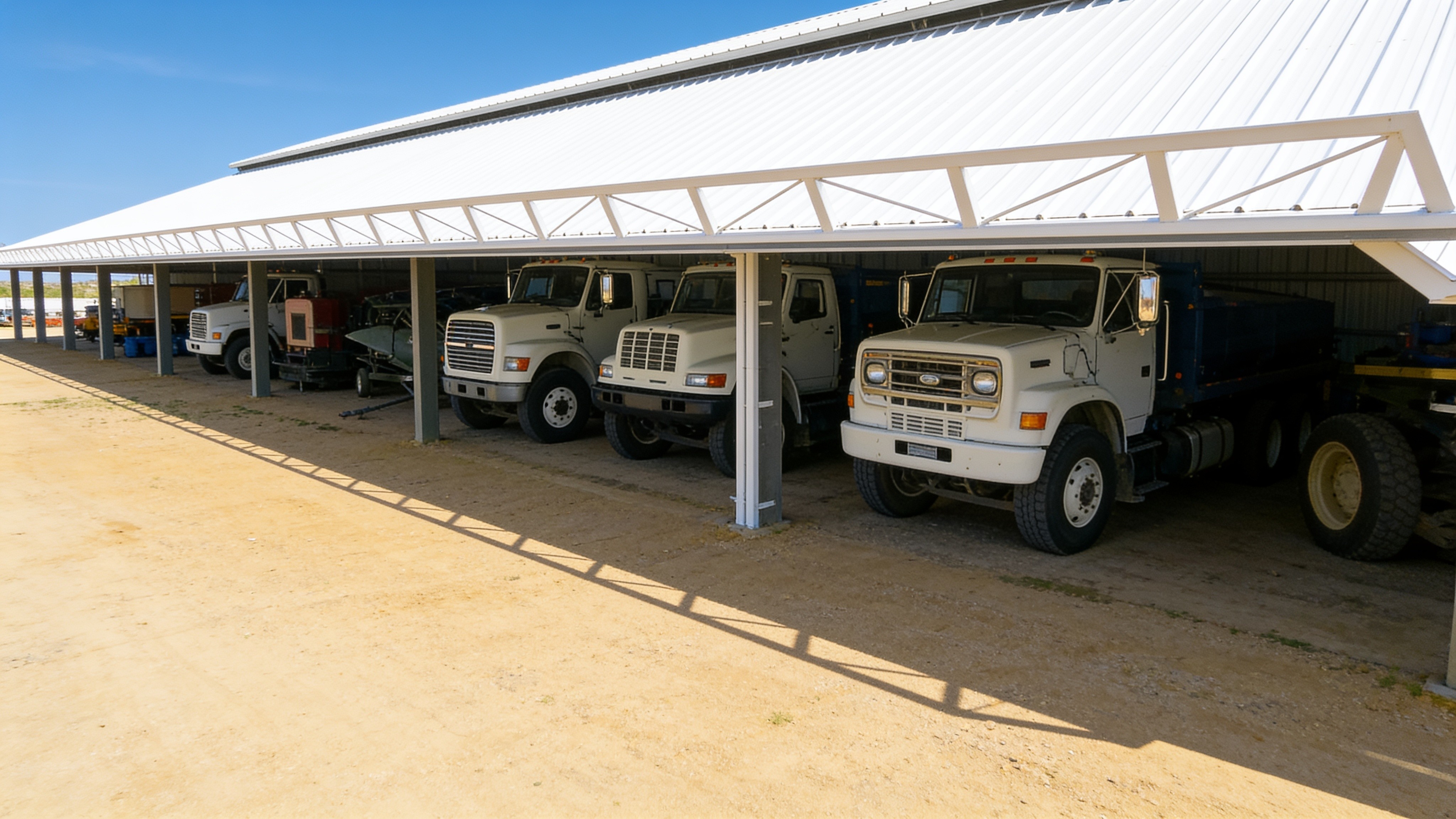 Vehicles parked under an open PowerLift retrofit storage door