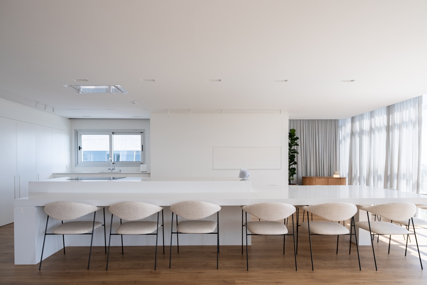 Bright modern kitchen and dining area