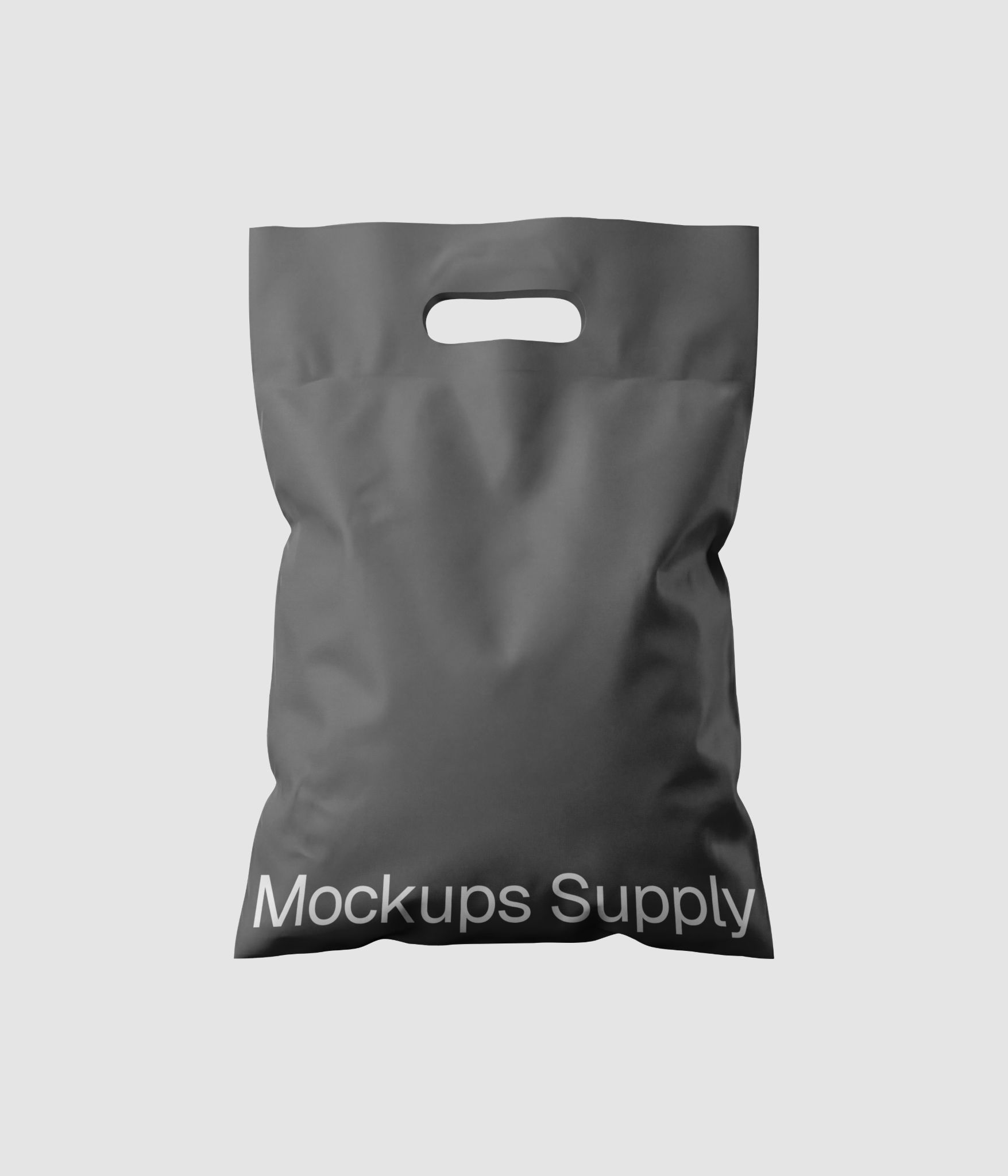 Plastic shopping bag mockup with die cut handle on clean background
