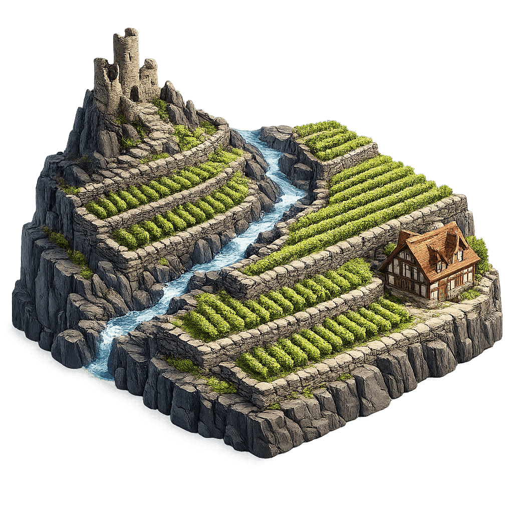 Artistic illustration of the Ahr wine region.