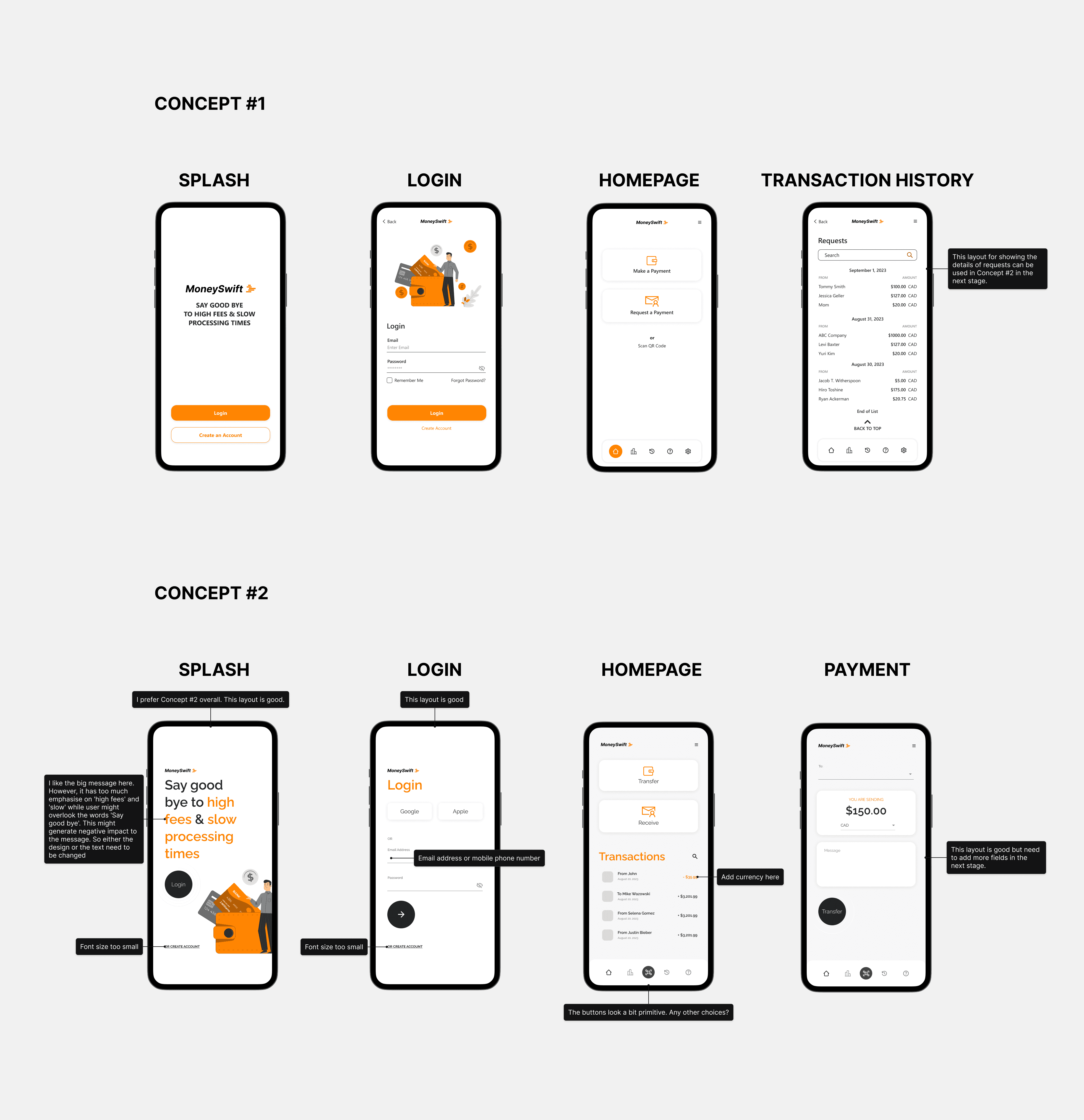 User feedback for MoneySwift concepts