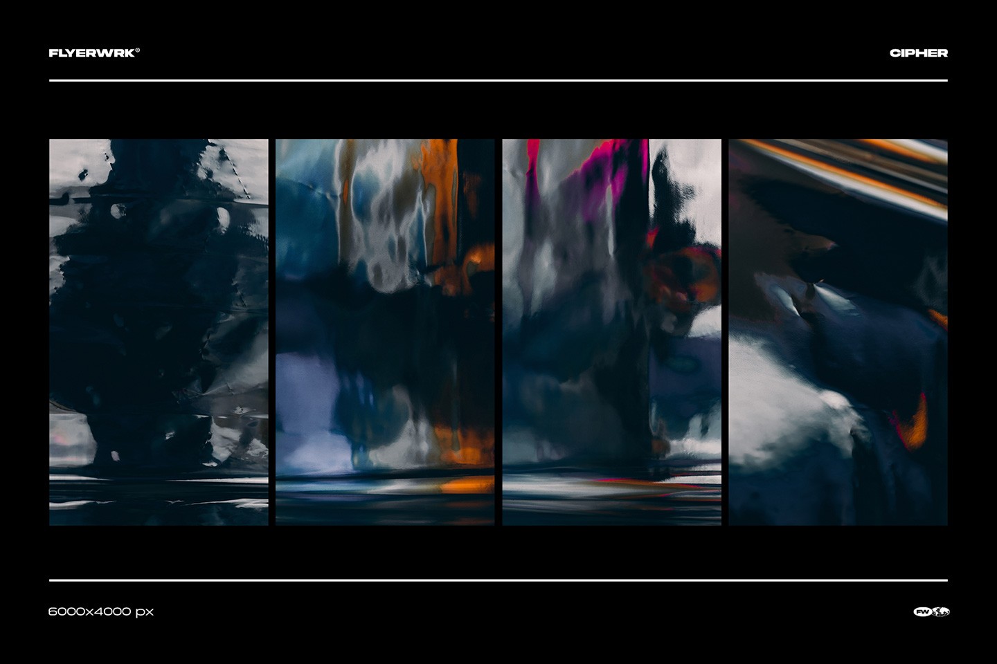 Krotine cipher metal foil texture variations showing vertical dark metallic backgrounds with vibrant iridescent edges