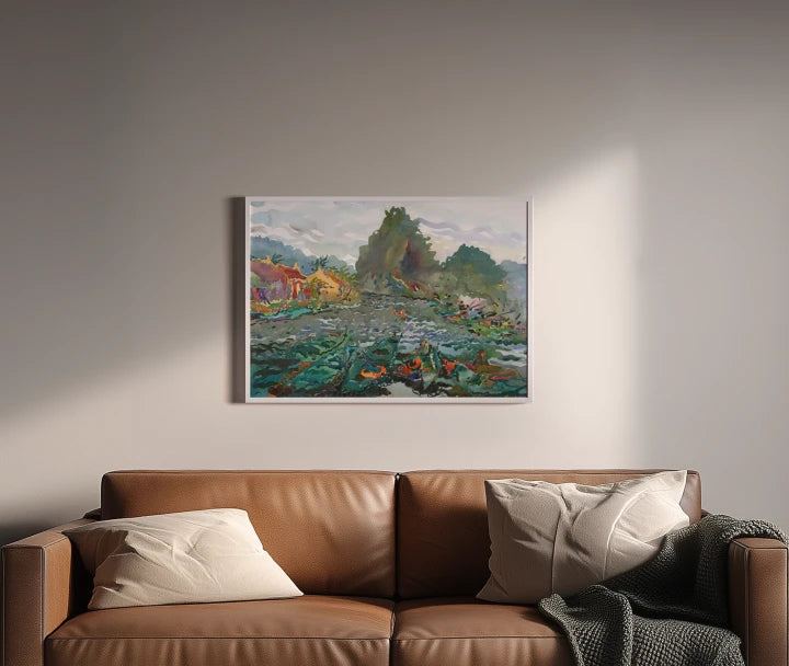 premium art poster and canvas prints, with originals available, from QART , of the artwork " The lake in Ninh Binh "
