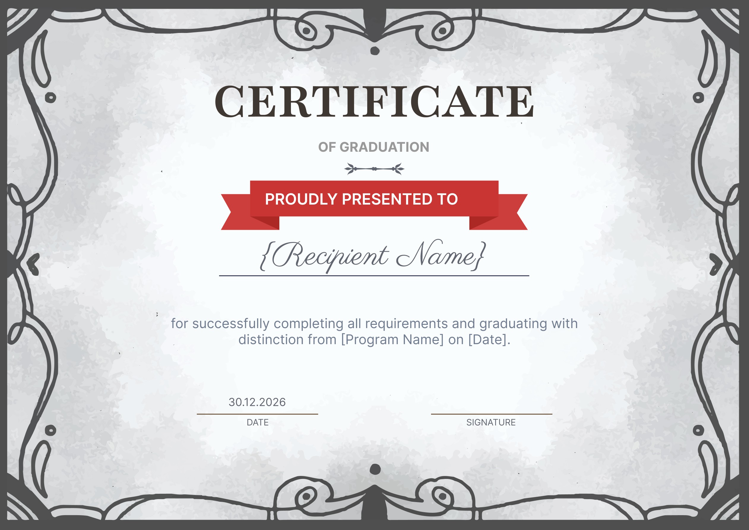 Wauld - Gray-toned professional certificate template for graduation