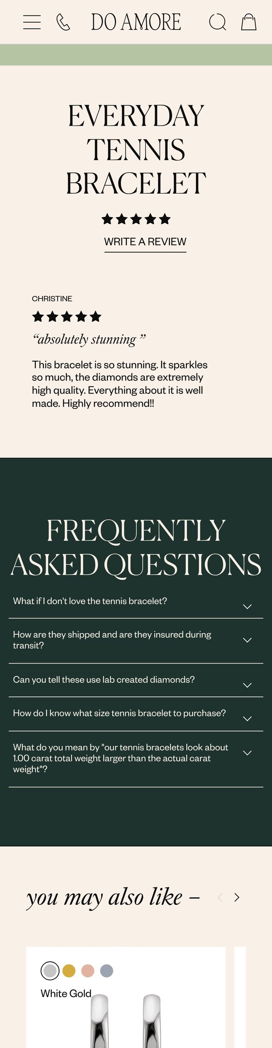 Jewelry product options include: bracelet for Everyday Tennis Bracelet from Do Amore.