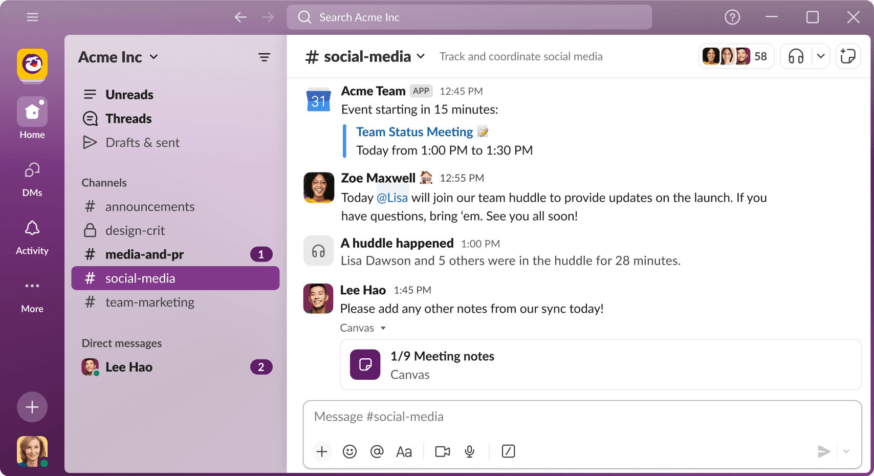 Slack app screenshot
