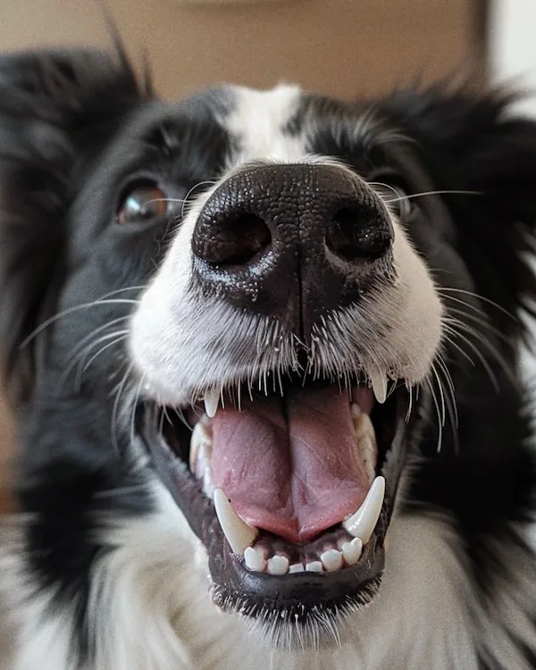 Close-up of a Border Collie with mouth open