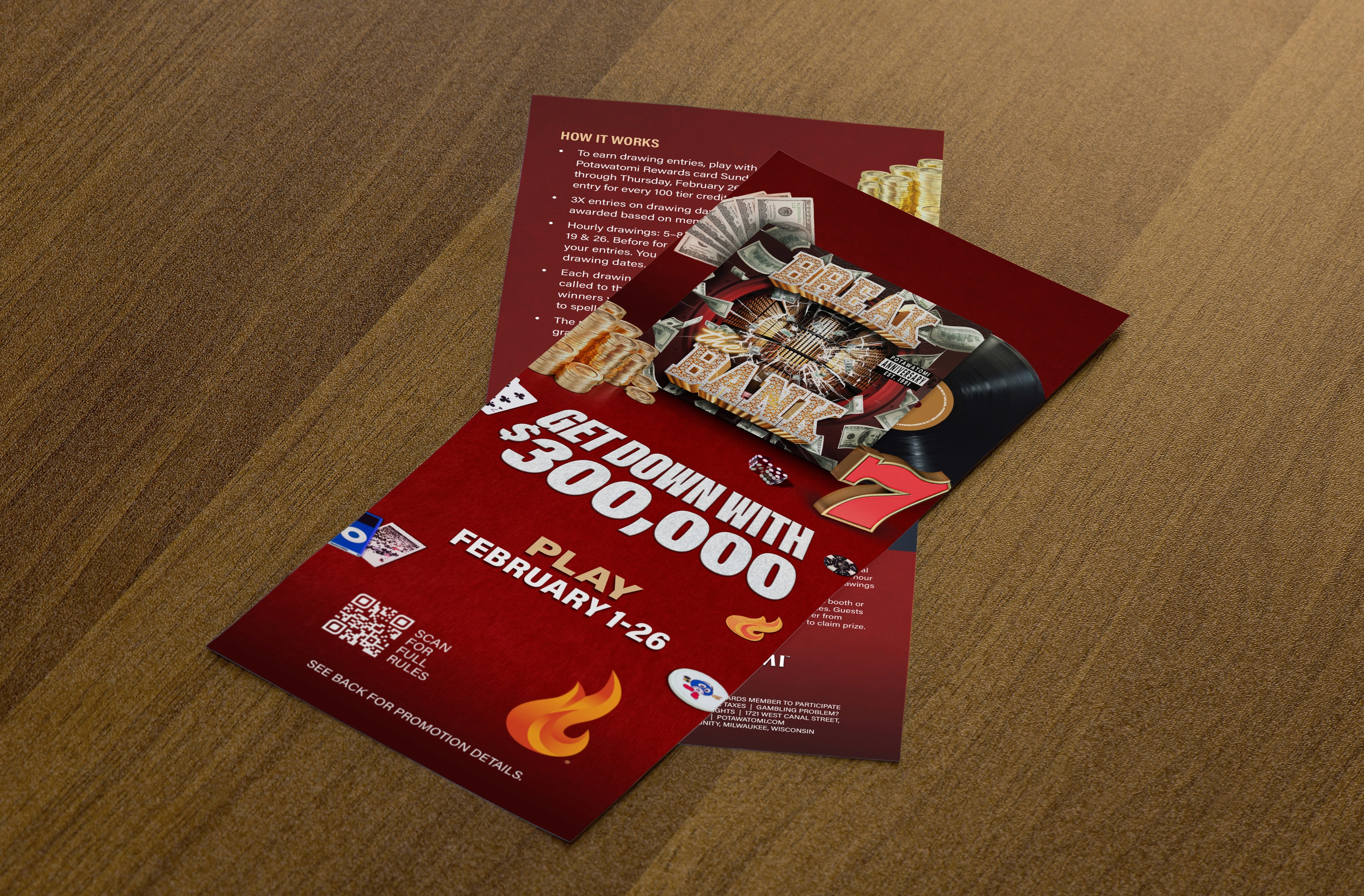 Rack card with promotion details reading "Get down with $300,000"