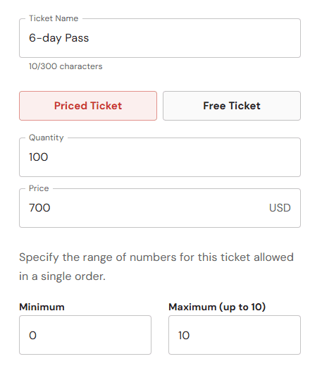 Example of multiple event registration forms.