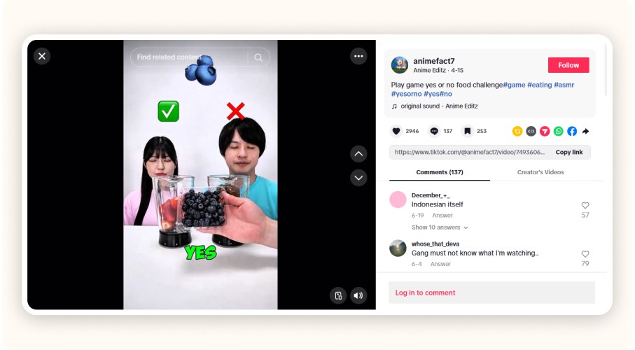 TikTok video with comments