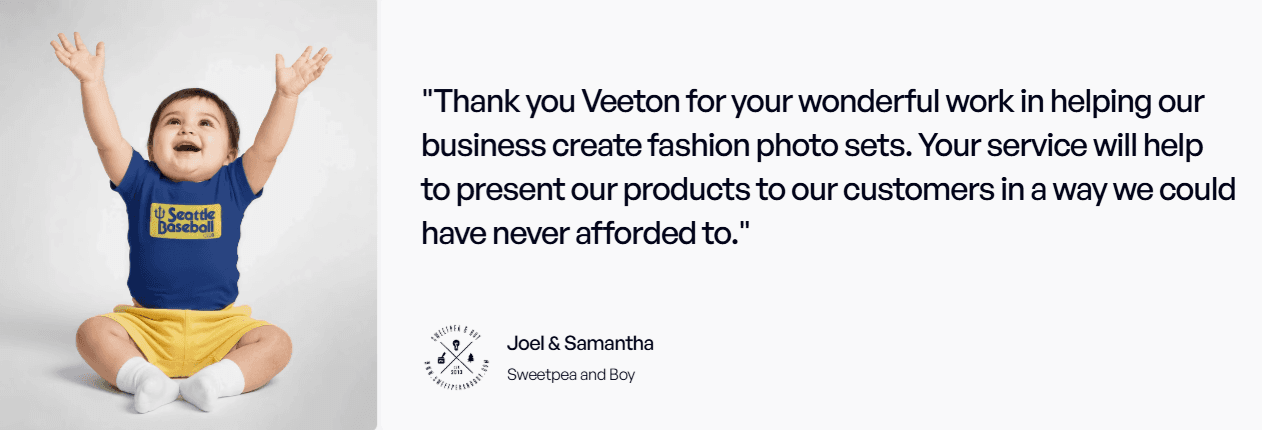 A brand working with Veeton for their Infant shoots