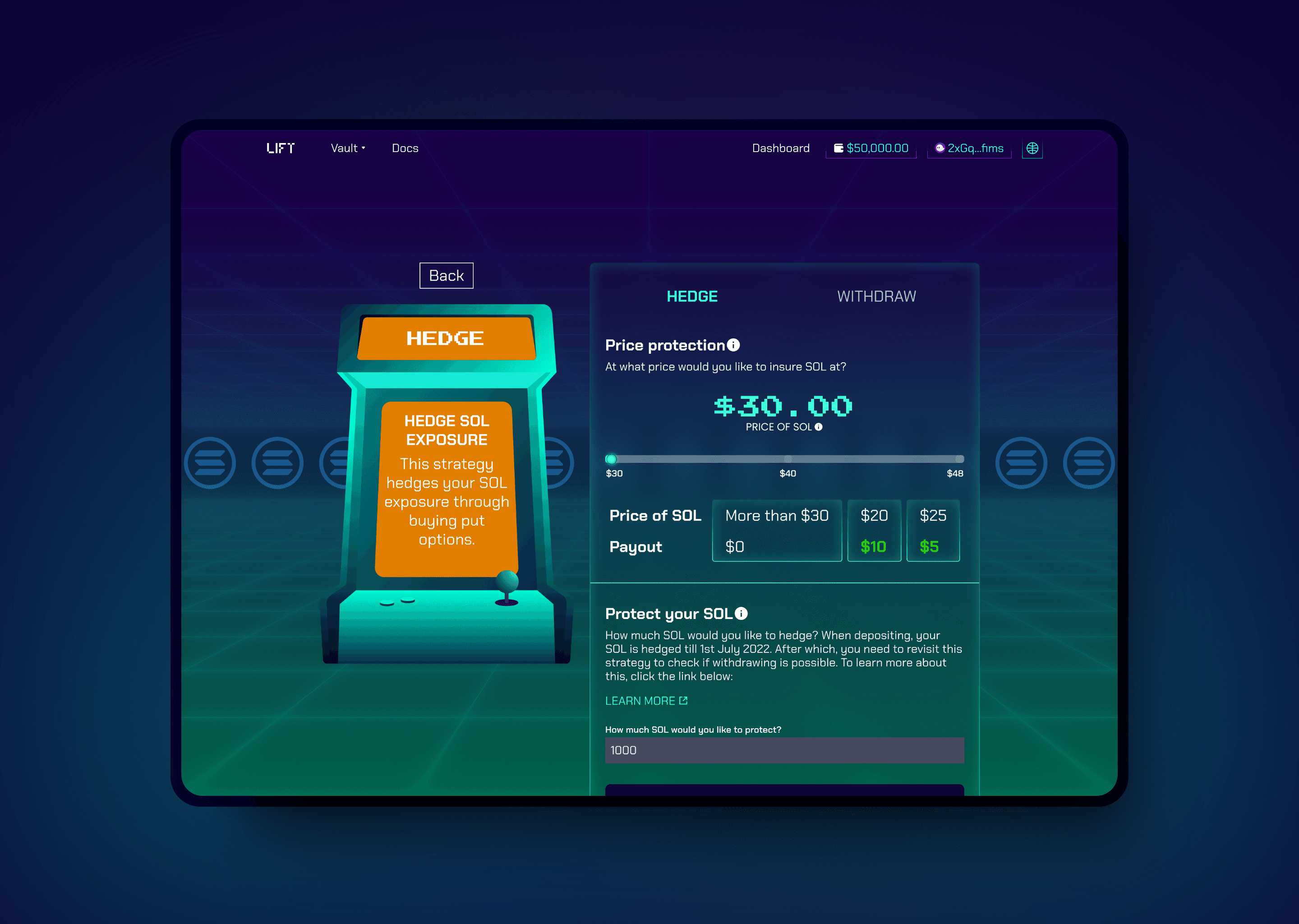 Trading interface, dark mode