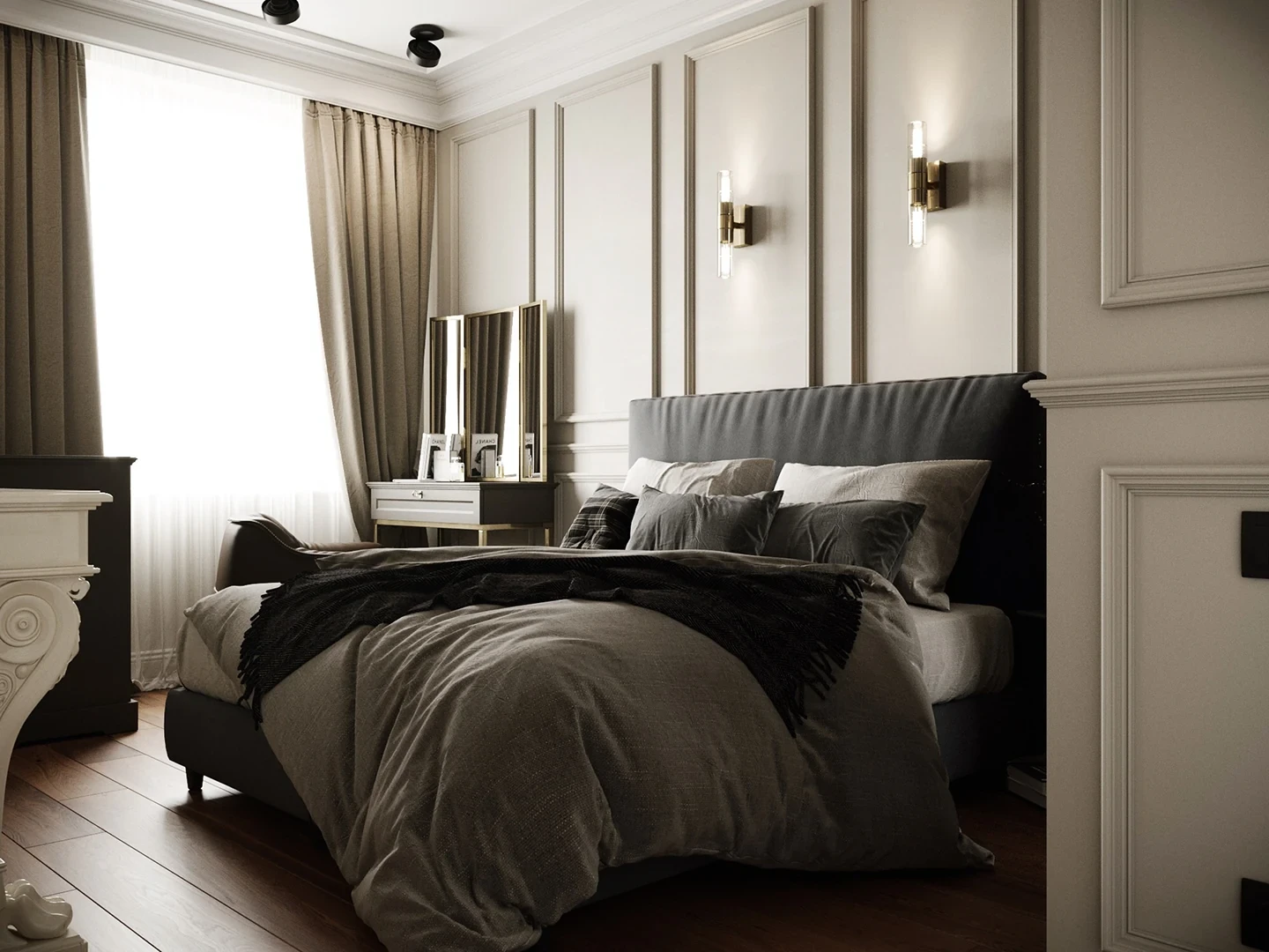 Salle à manger — lambris en chêne avec joints creux.