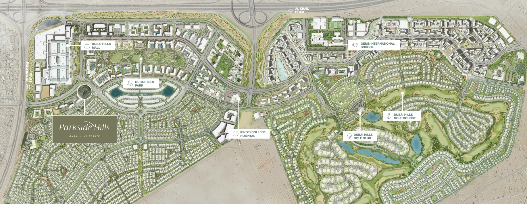 parkside hills location map dubai hills