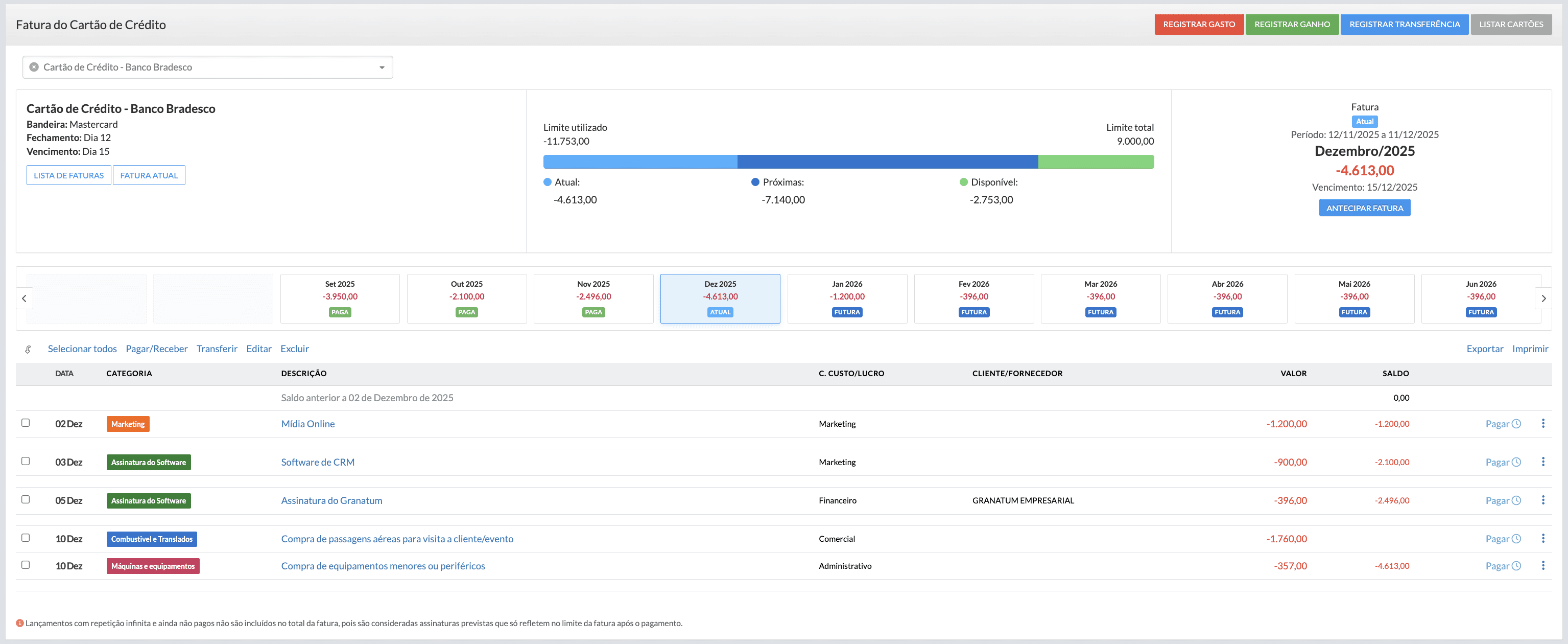 Chegou o Controle de Cartão de Crédito no Granatum