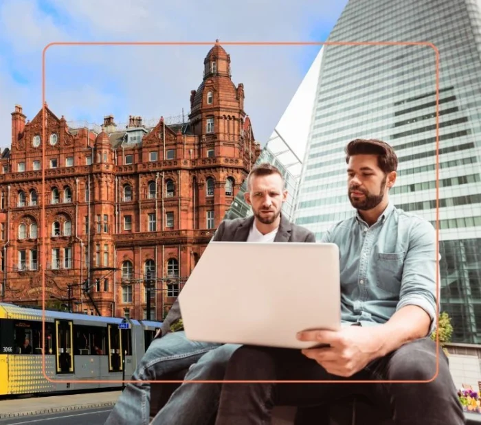 Working outside on a laptop