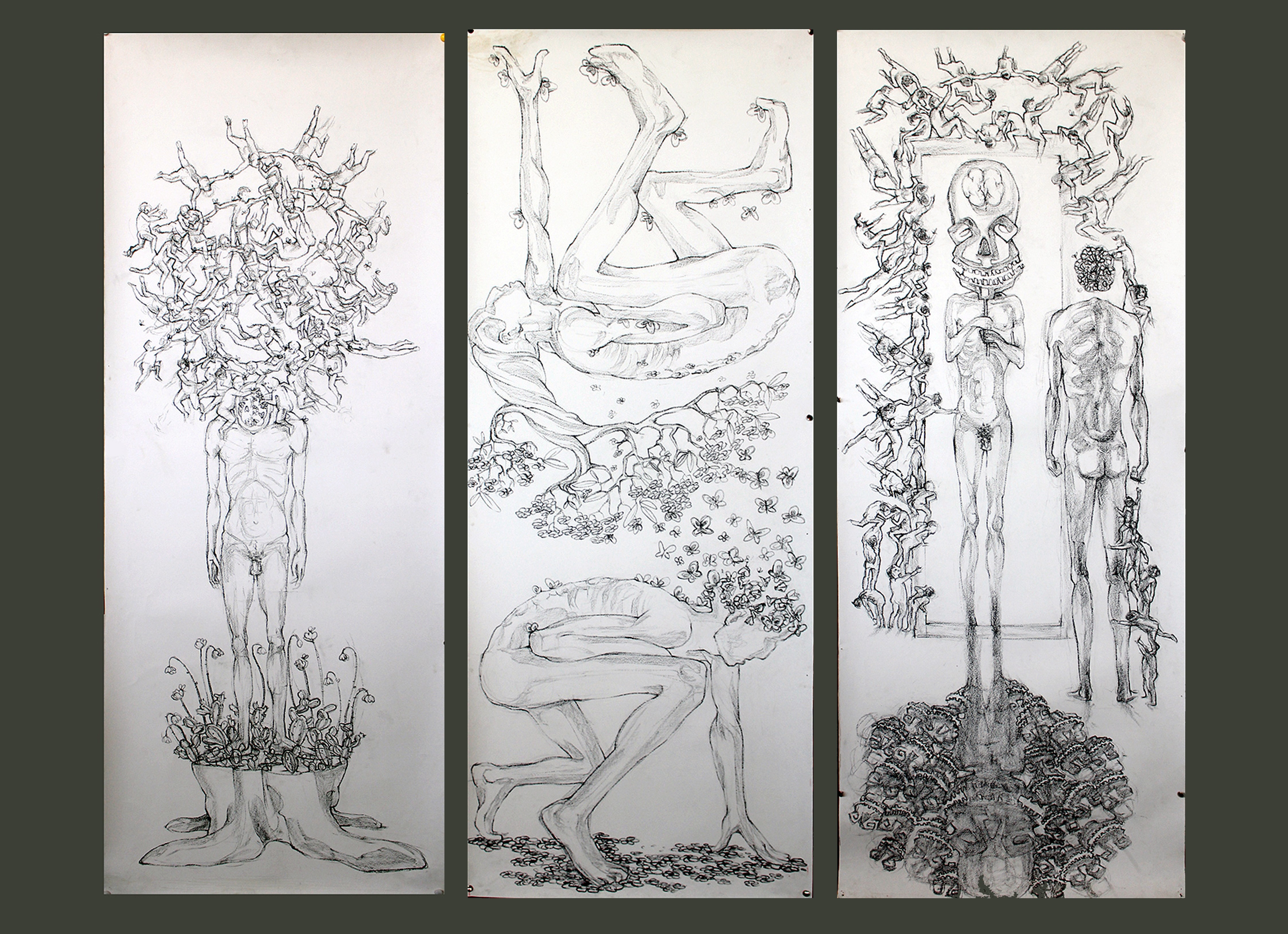 herd of sheep on road painting