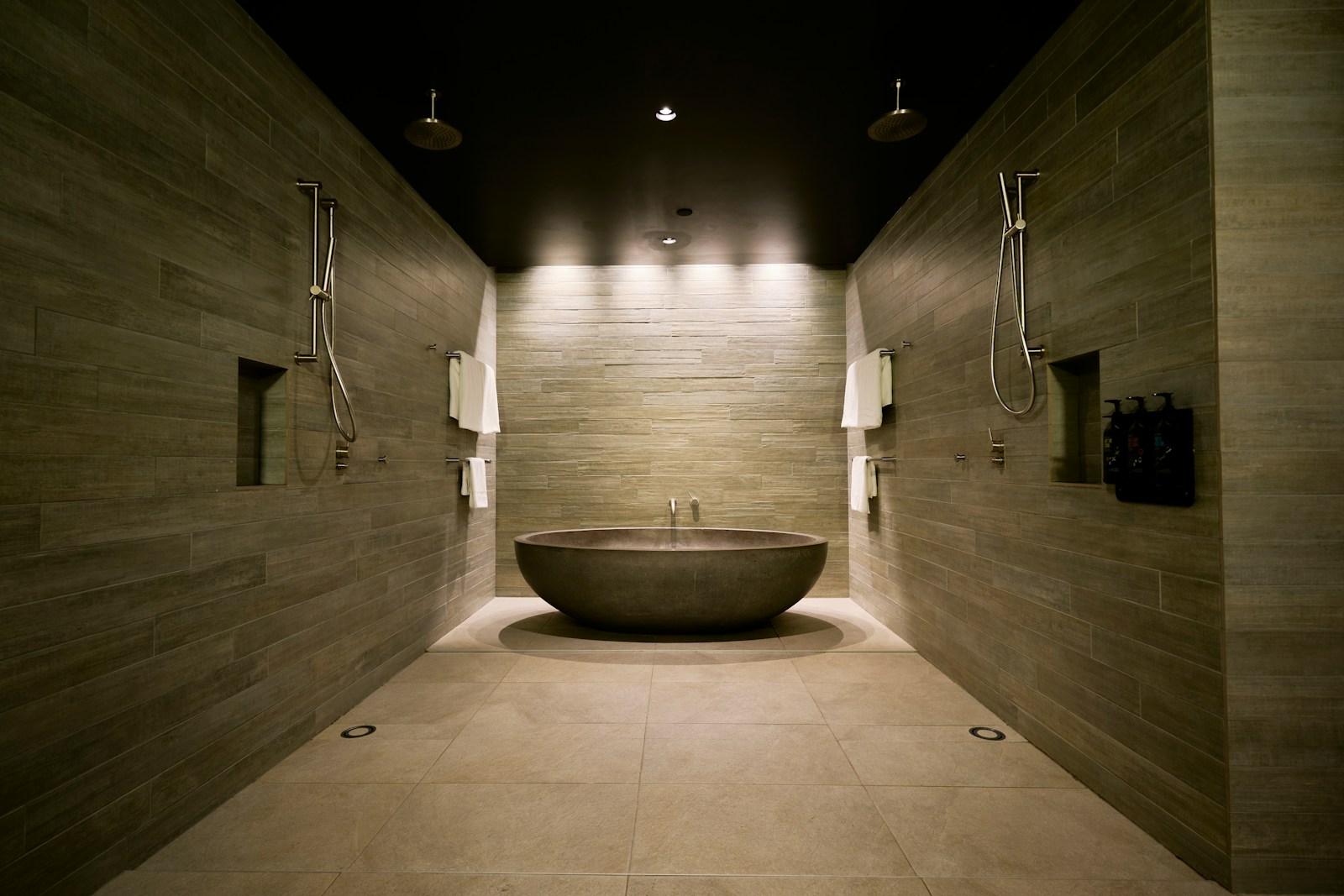 Finished luxury bathroom with a large bath