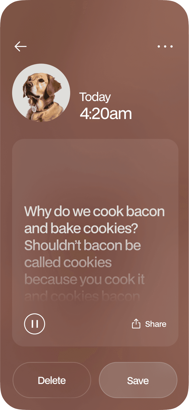 iPhone app screen playing recorded audio from dog
