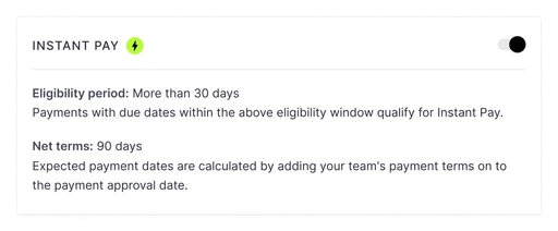 Instant pay can be configured