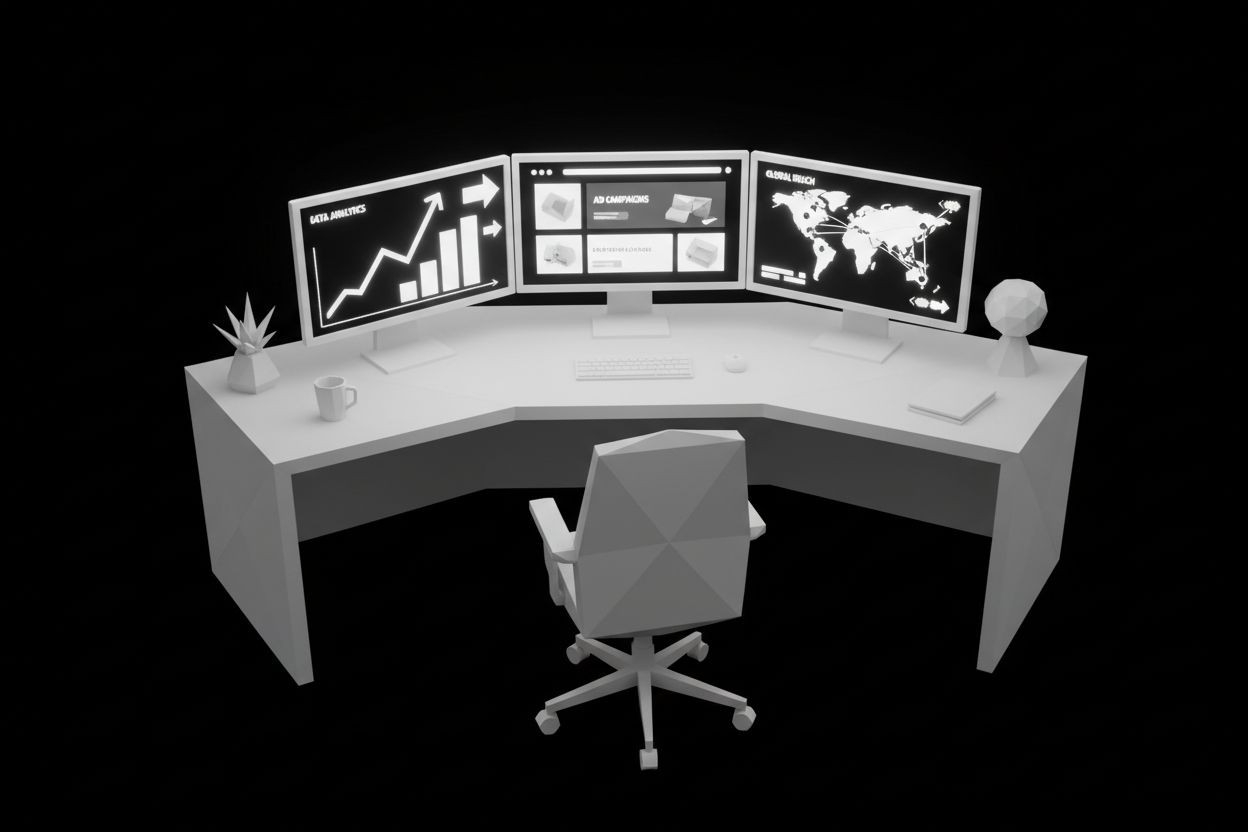 Digital marketing workspace with analytics