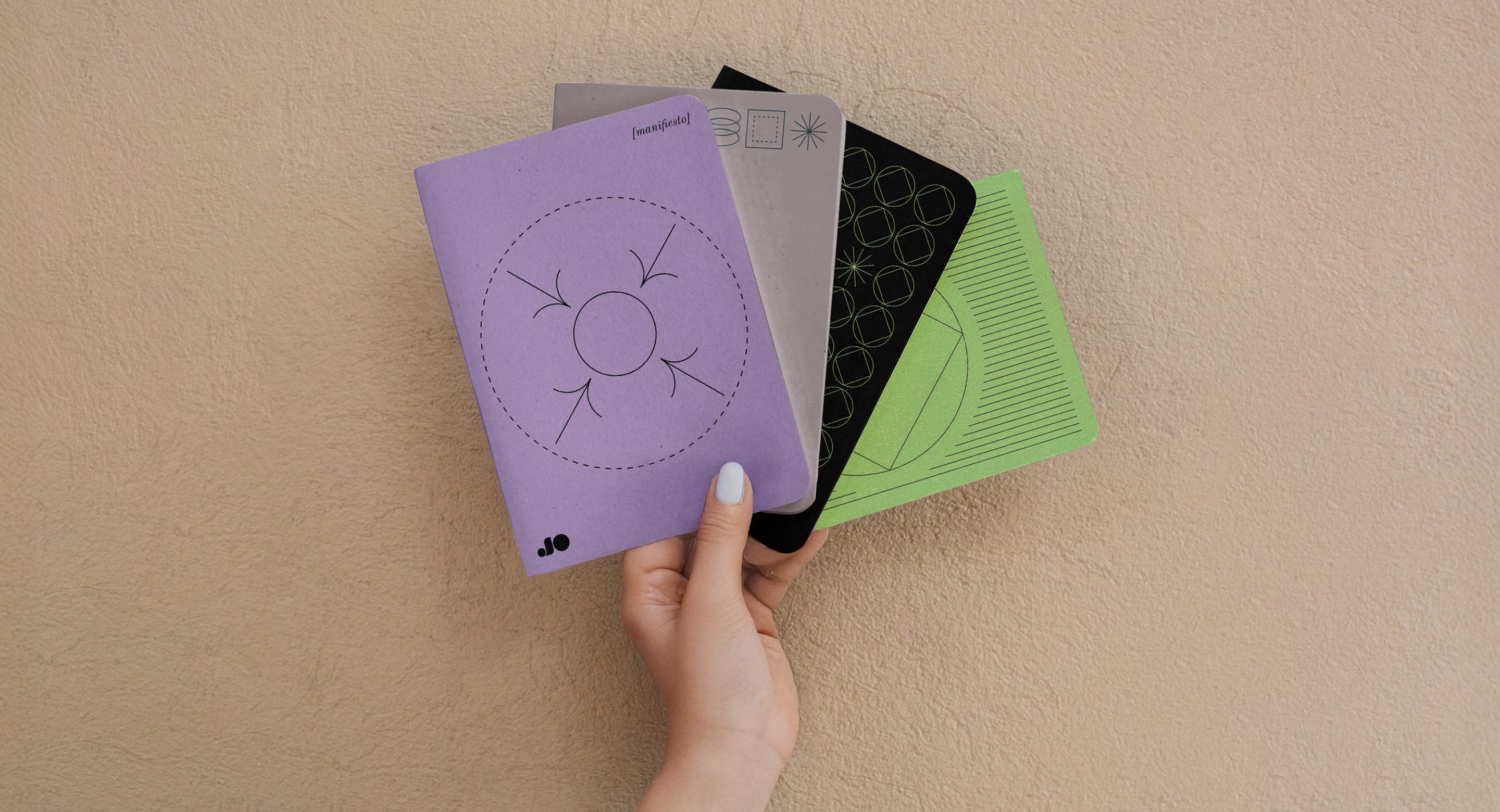 Stationery set with graphic patterns from Josefina Obeid brand identity