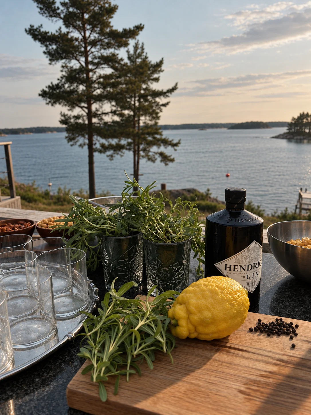 Glas och tillbehör på terrassen