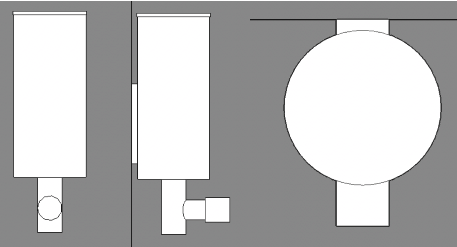 Revit images showing 2D geometry in plan and elevations.