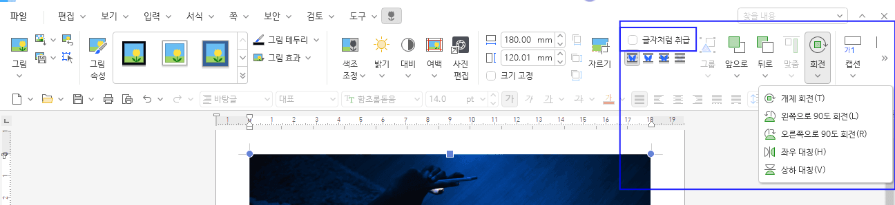 한글 그림 편집 사라짐 회전