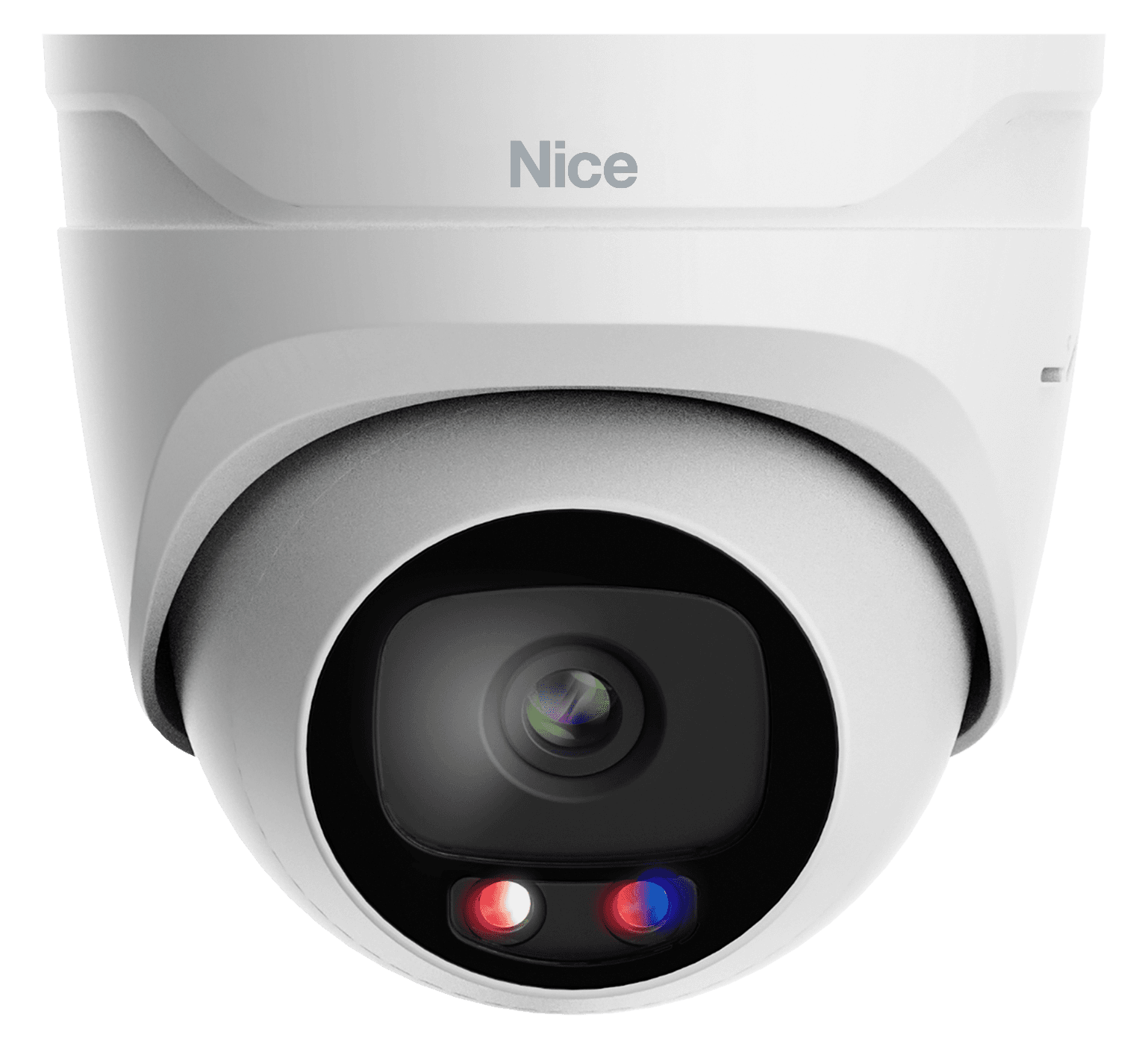 White dome security camera with "Nice" logo