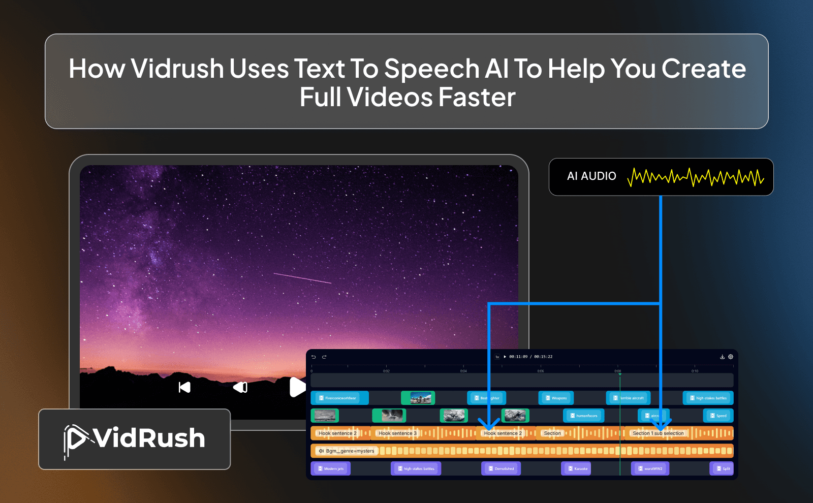 How vidrush uses text to speech AI to help you create full videos faster