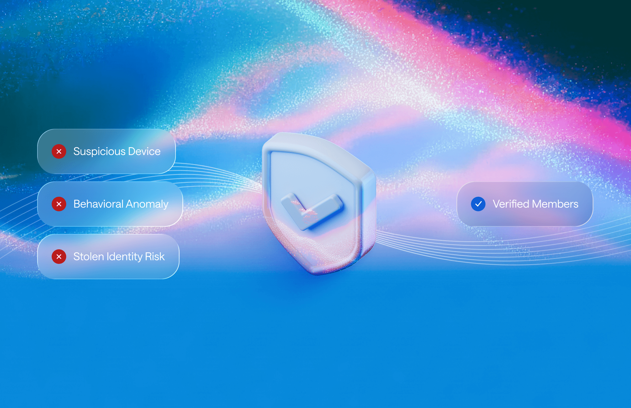 Abstract hero image showing a dynamic wave of orange and blue particles on a gradient background.