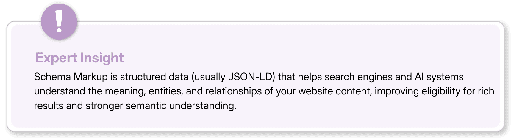 Expert Insight card explaining how Schema Markup improves SEO and rich results.