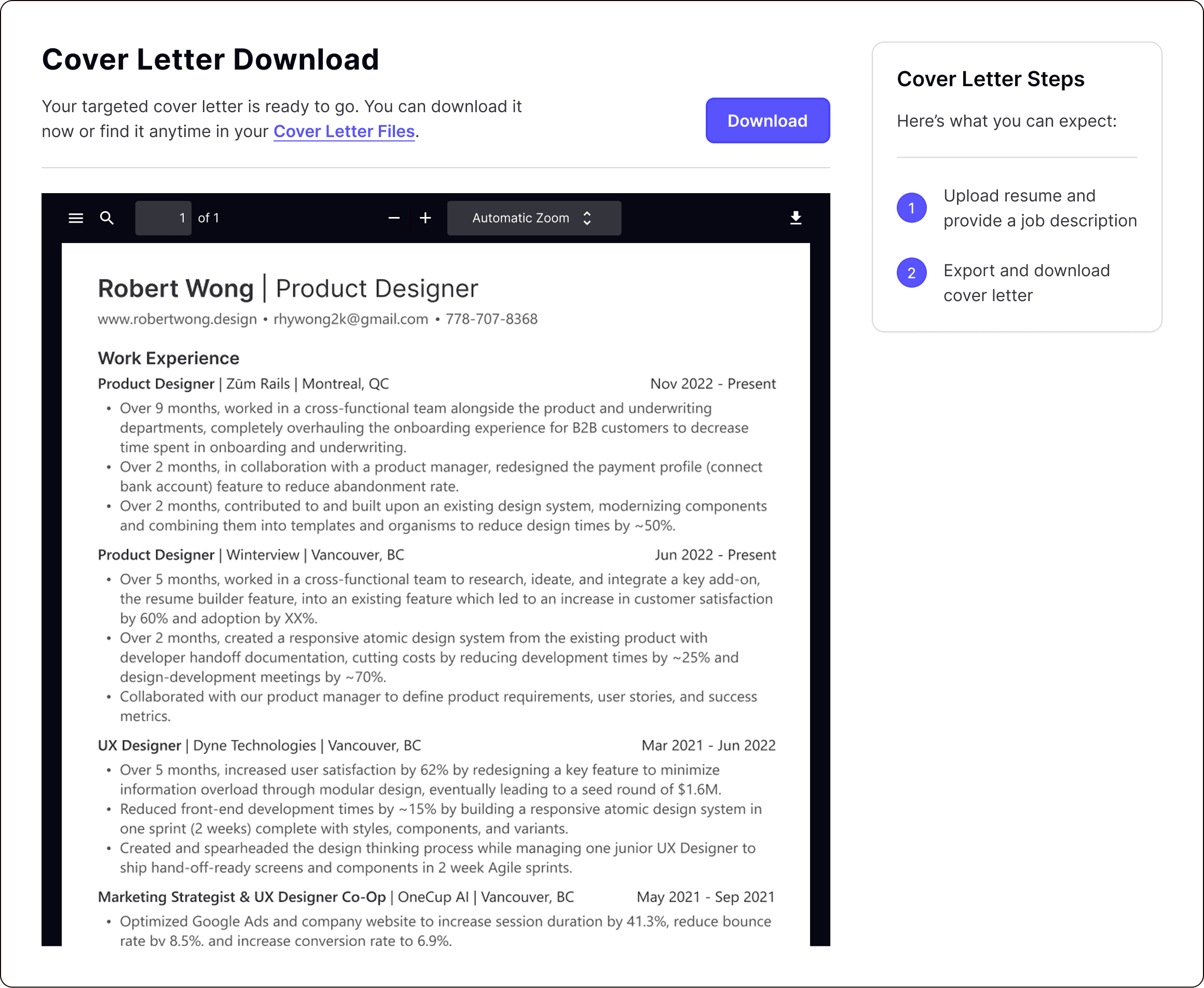 Export Your Cover Letter