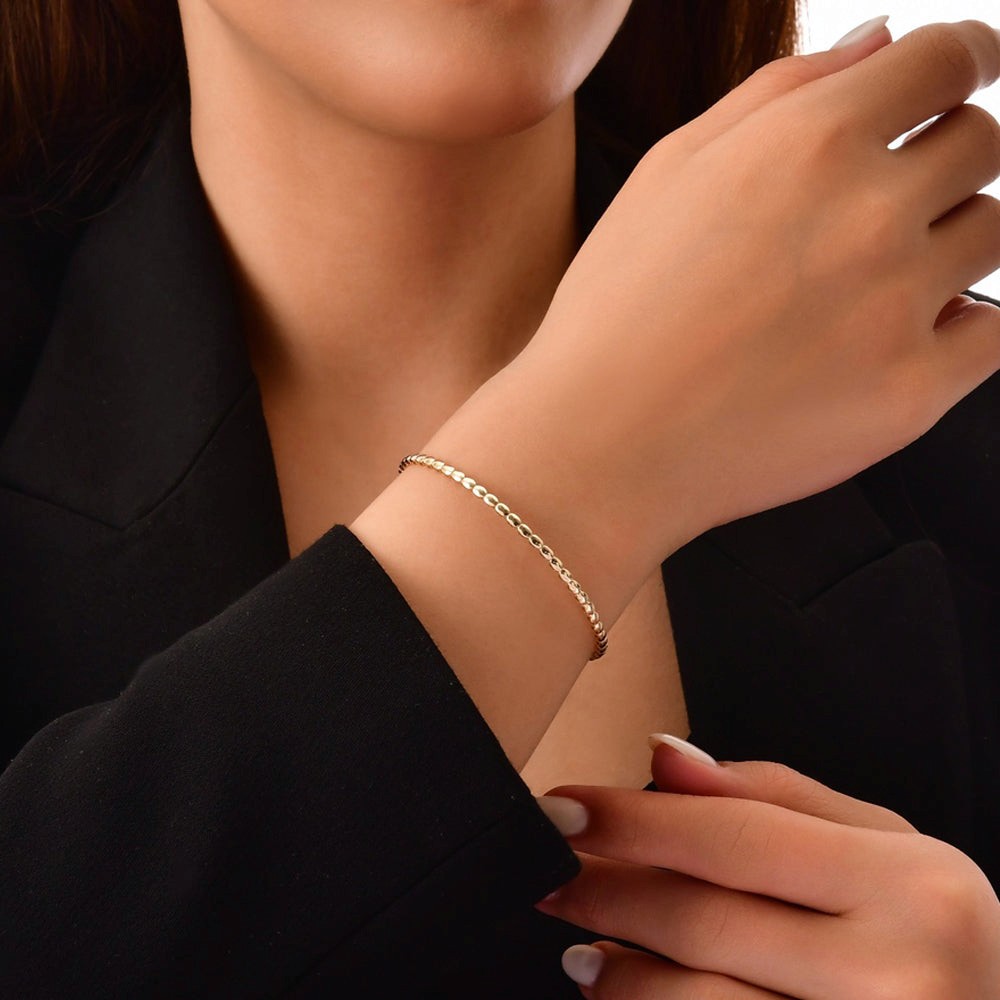 Assos Pırlanta Modern Tasarım 14 Ayar Altın Kelepçe Bilezik