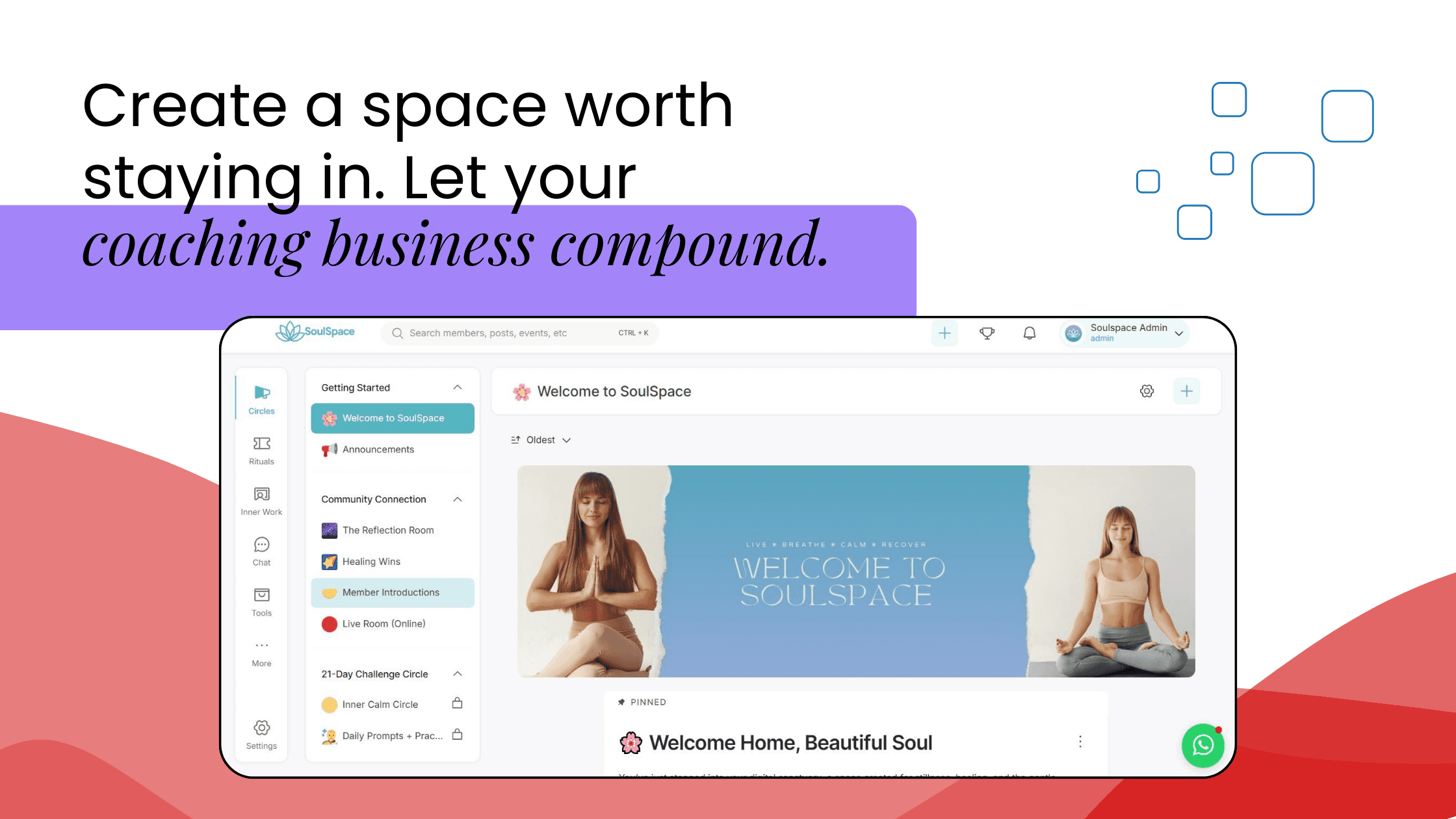 Coaching community platform showing how to create a space where clients stay, helping your coaching business compound over time.