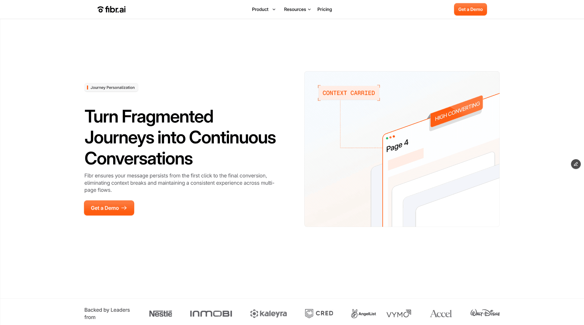 Illustration of journey personalization showing user context and messaging carried consistently across multiple pages and conversion steps.