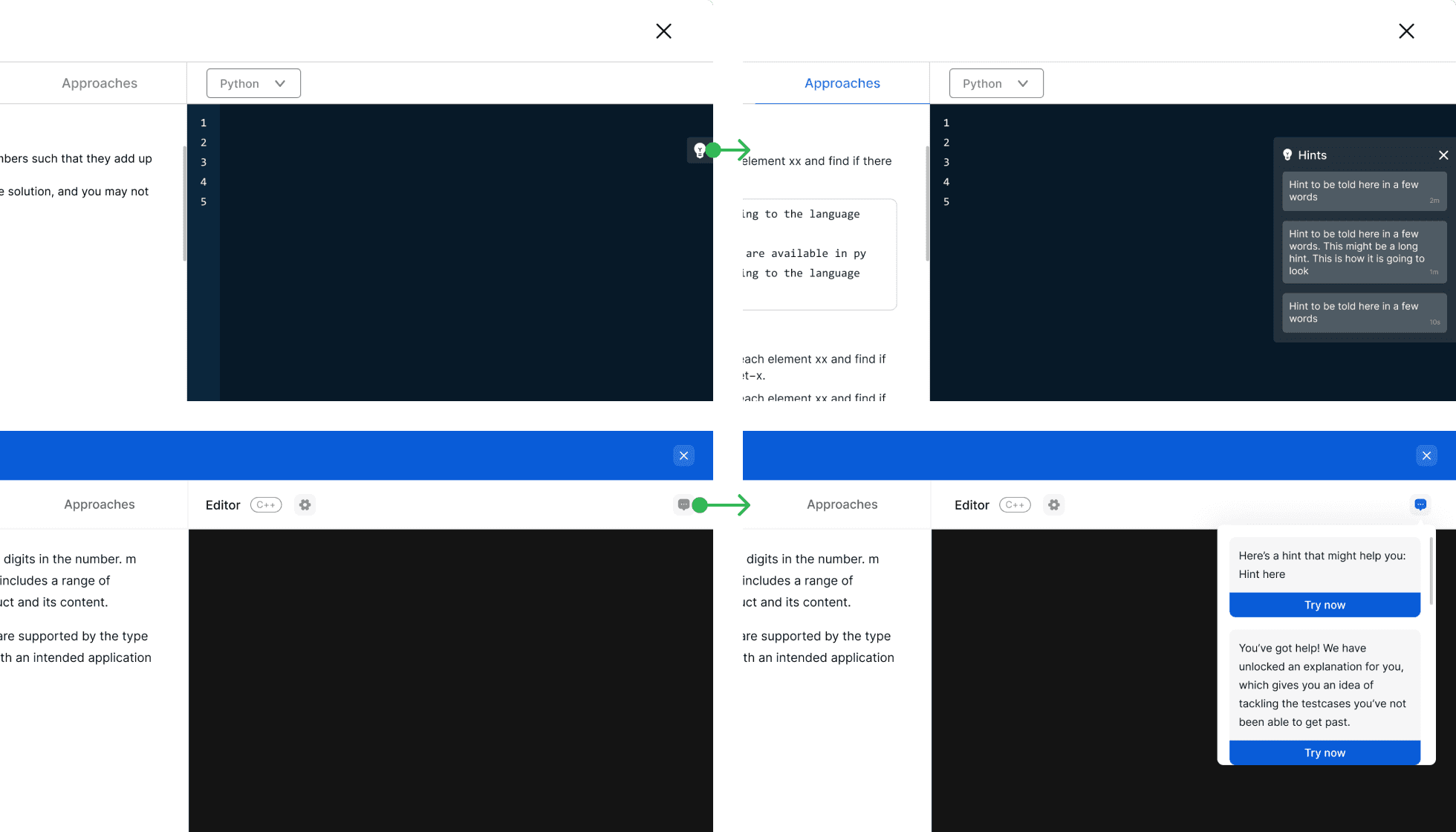 Sample UI of hints on Byte Avenue.
