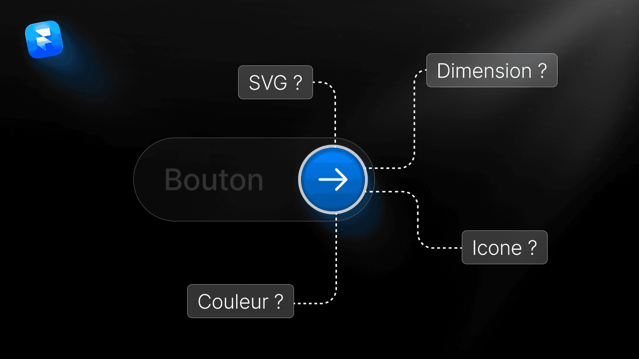 Icône intégrée dans un bouton Framer avec questions sur le format SVG, la couleur et les dimensions